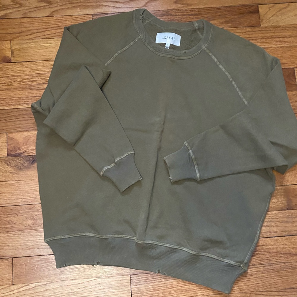 THE GREAT. College Sweatshirt Olive Green Size 1